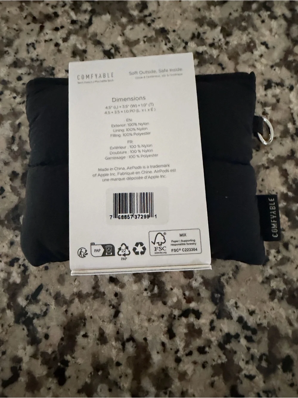 Black Puffy Earbud Carrying Case Compatible With Air Pods